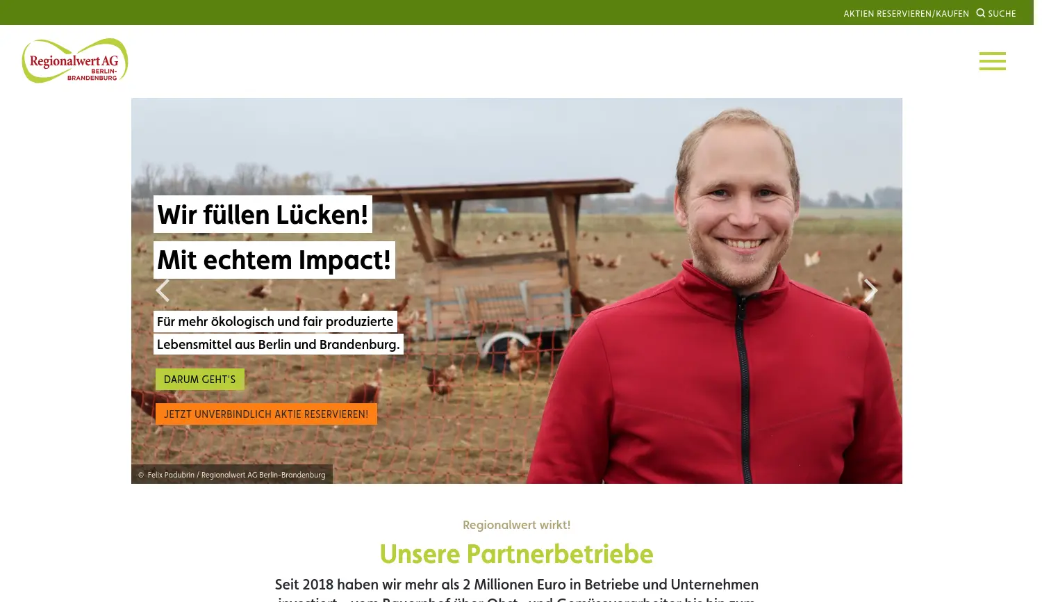 Website der Firma Regionalwert AG Berlin-Brandenburg