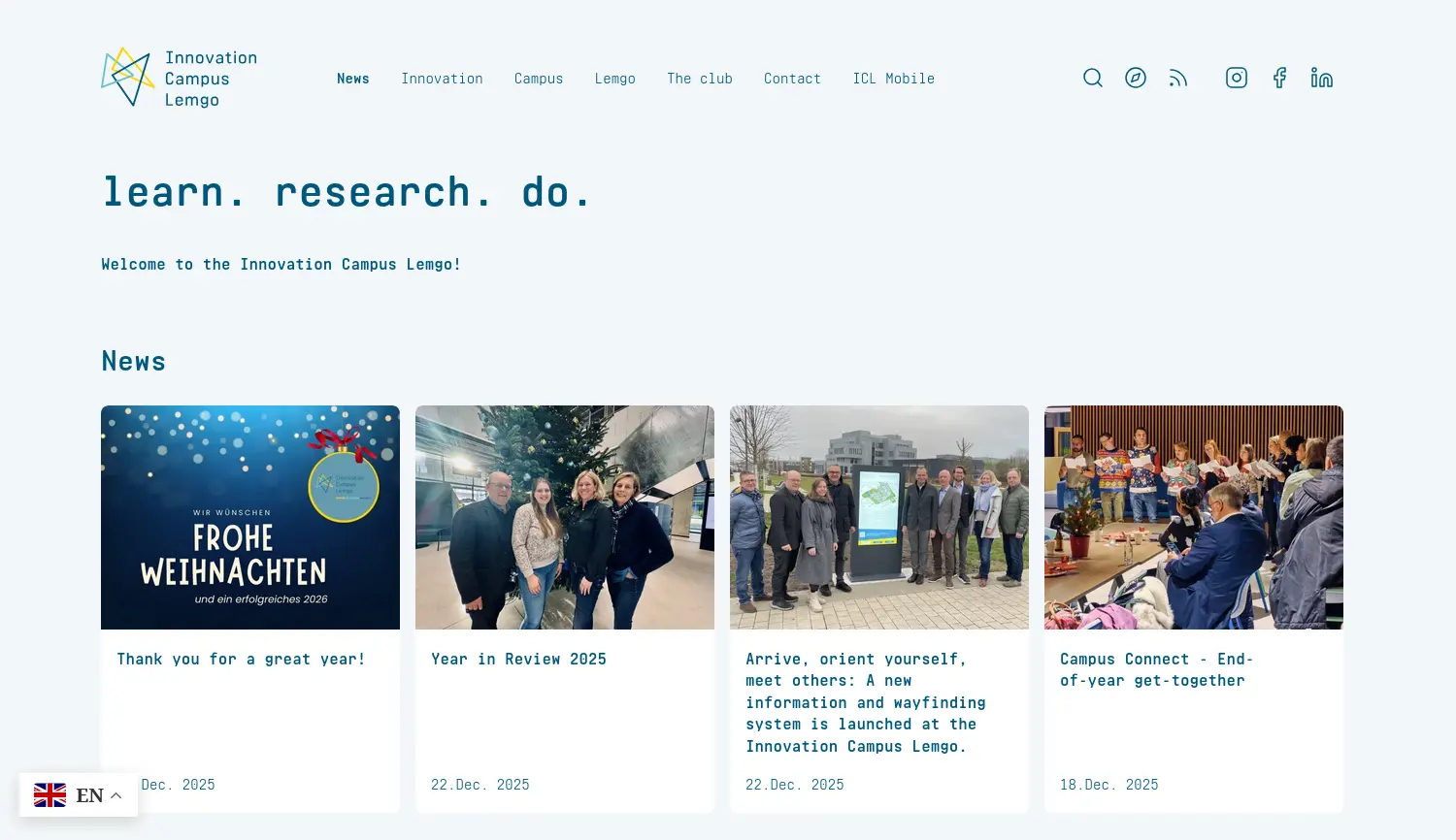 Website der Firma Innovation Campus Lemgo e.V.