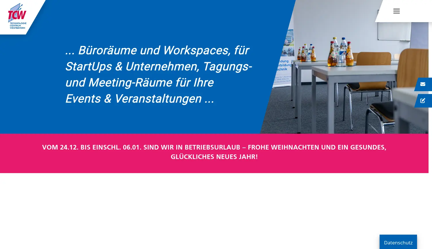 Website der Firma Technologie Centrum Westbayern GmbH