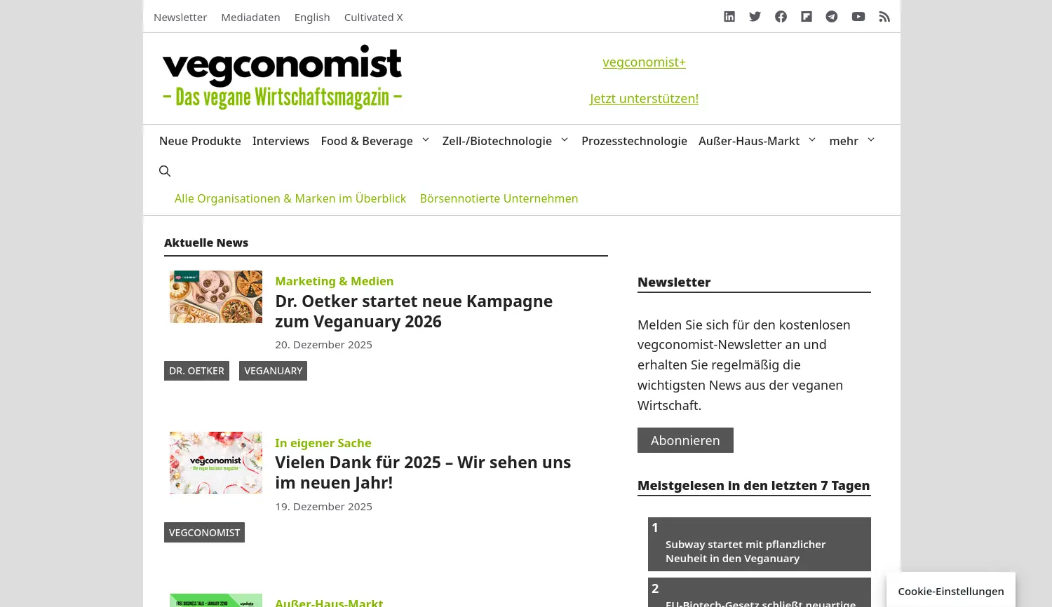 Website der Firma vegconomist
