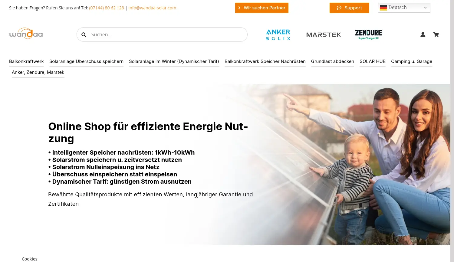 Website der Firma Wandaa Solar GmbH