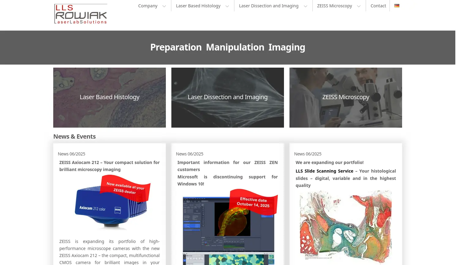 Website der Firma LLS ROWIAK LaserLabSolutions GmbH