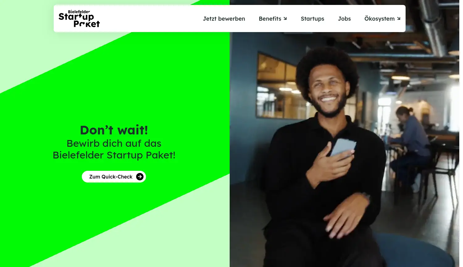 Website der Firma WEGE Wirtschaftsentwicklungsgesellschaft Bielefeld mbH