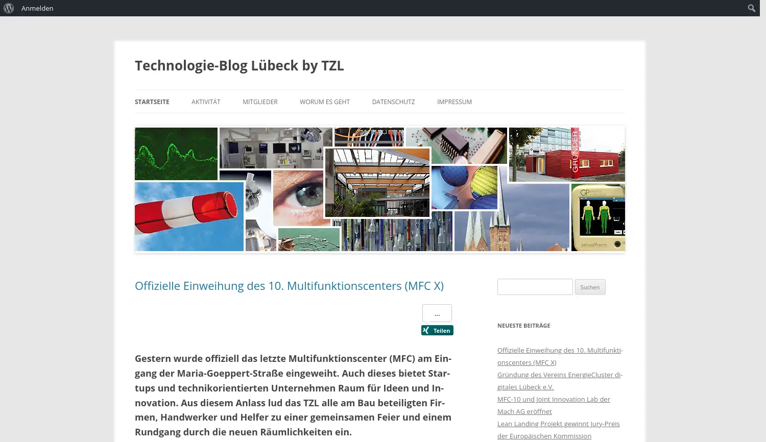 Website der Firma Technikzentrum-Fördergesellschaft mbH