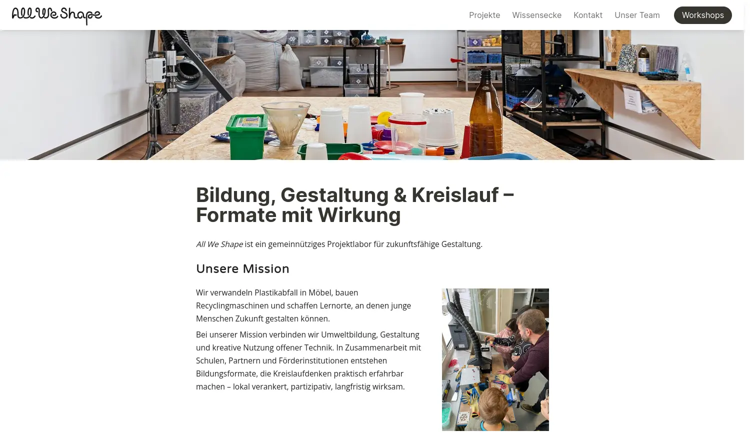 Website der Firma All We Shape gemeinnützige GmbH