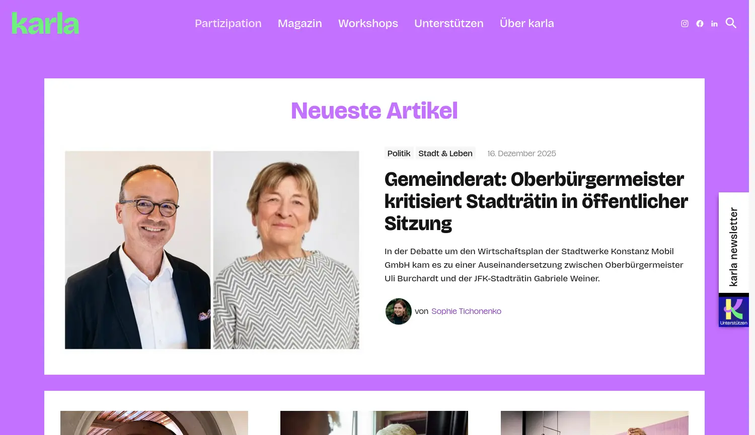 Website der Firma karla Magazin gemeinnützige GmbH