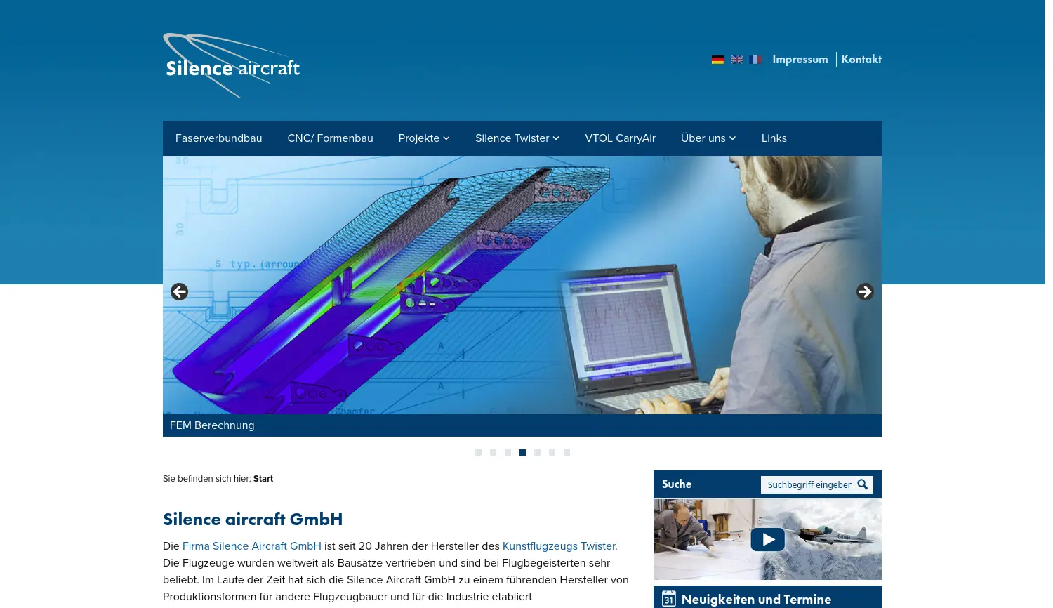 Website der Firma Silence Aircraft GmbH