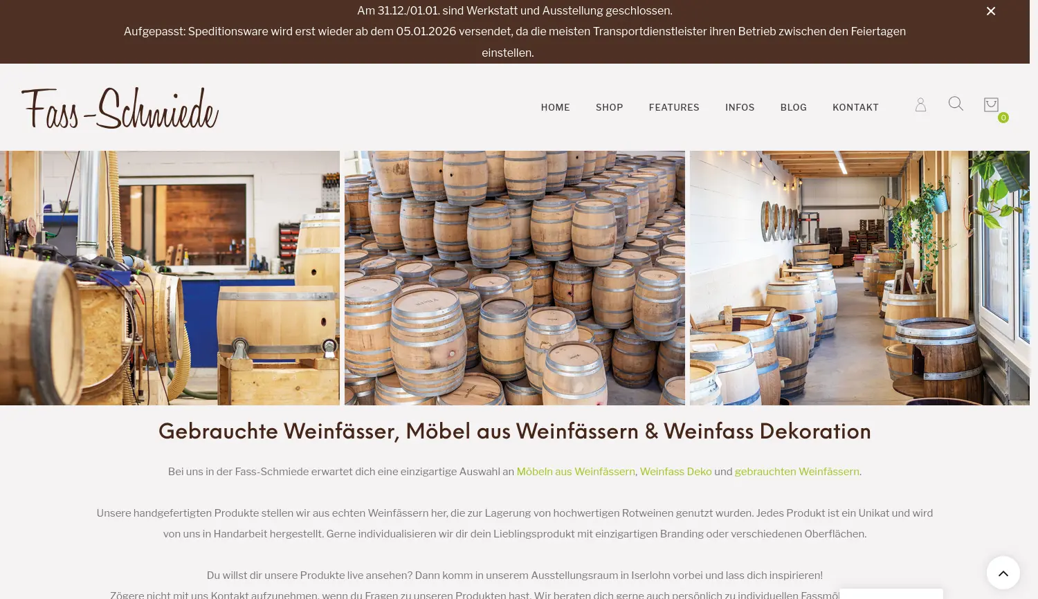 Website der Firma Fass-Schmiede