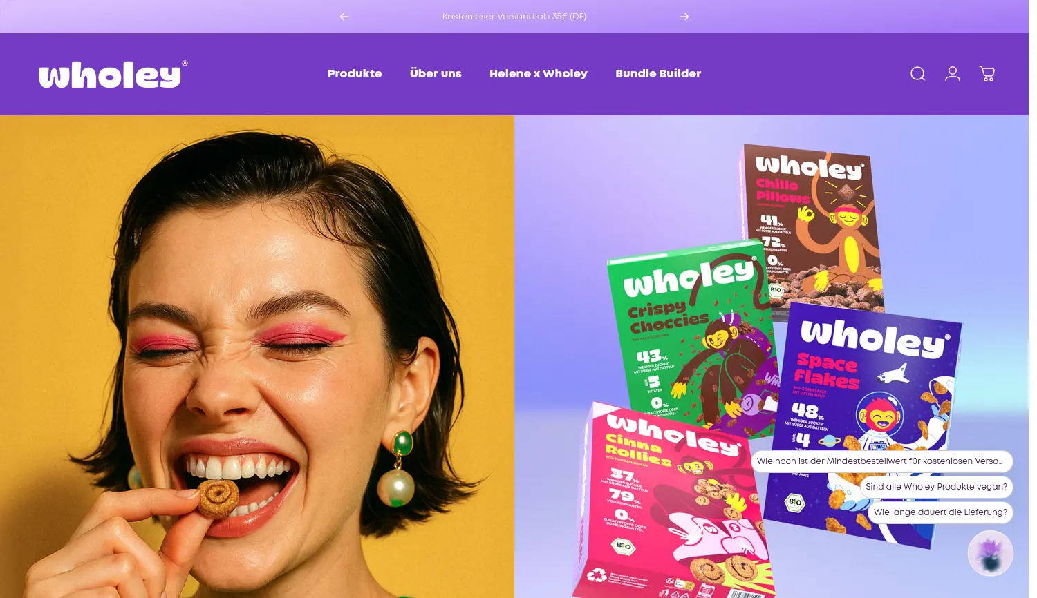 Website der Firma Wholey Organics