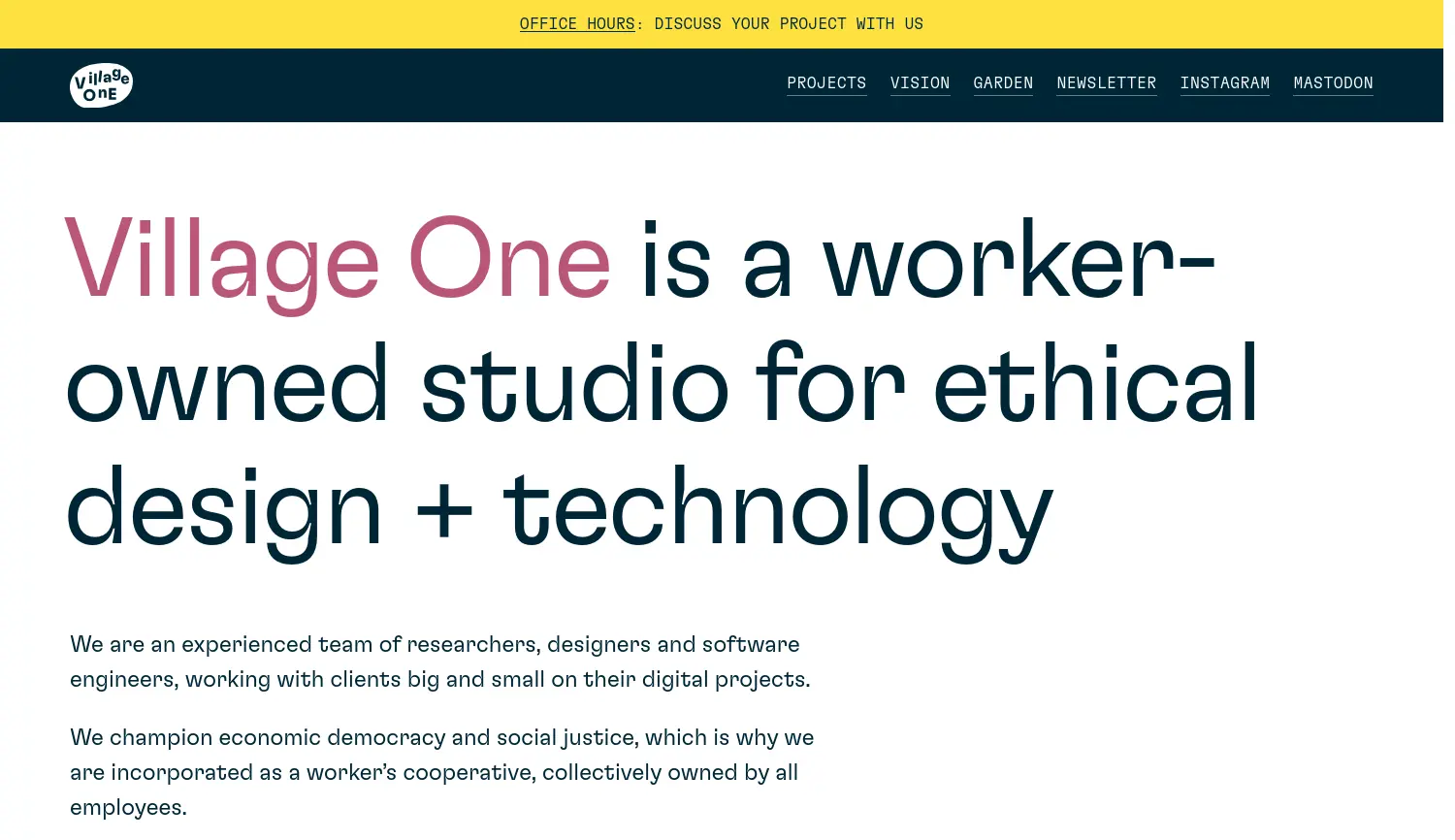 Website der Firma Village One Cooperative