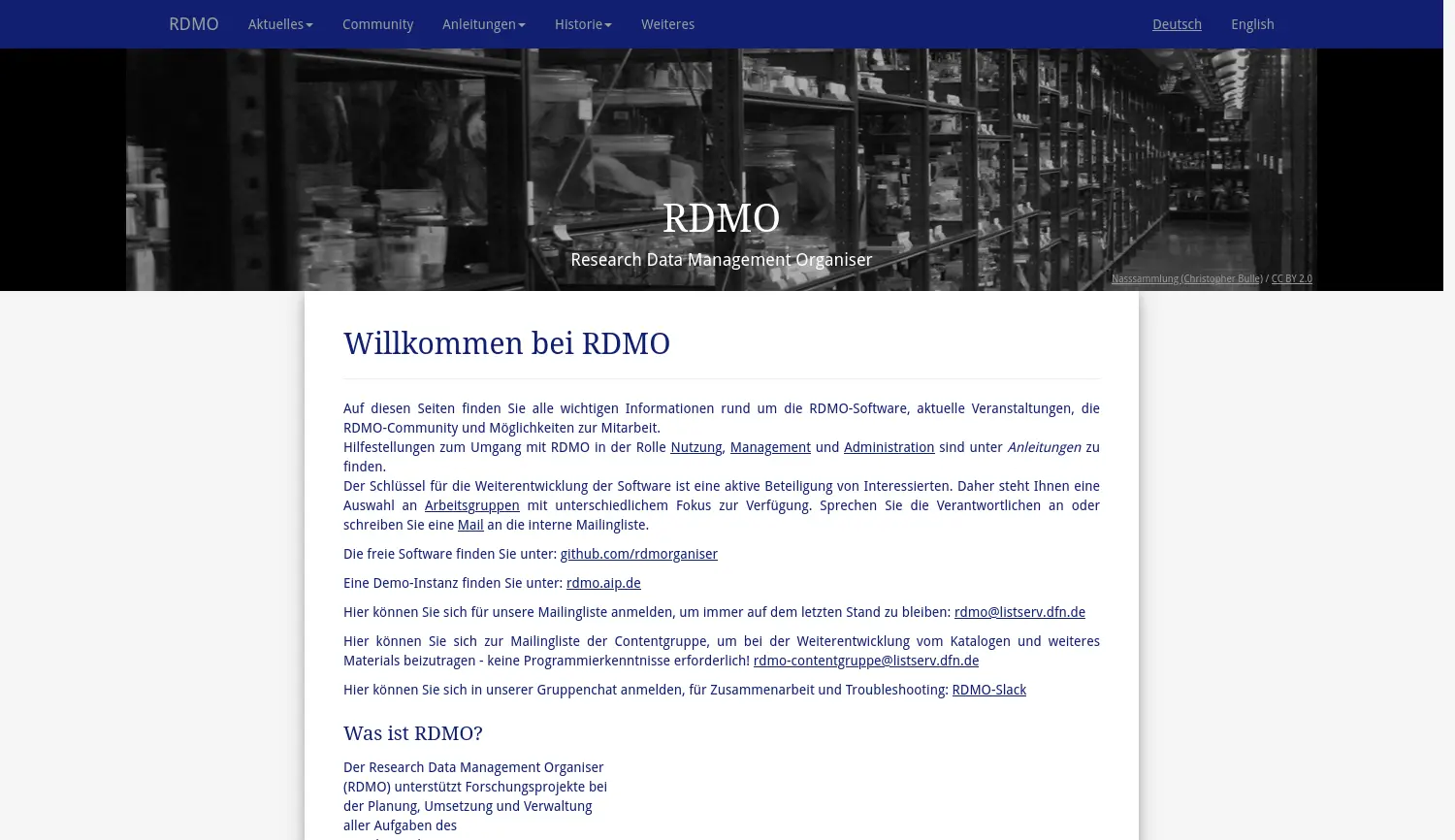 Website der Firma Research Data Management Organiser (RDMO)