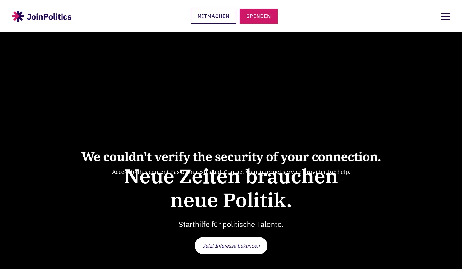 Website der Firma JoinPolitics gGmbH