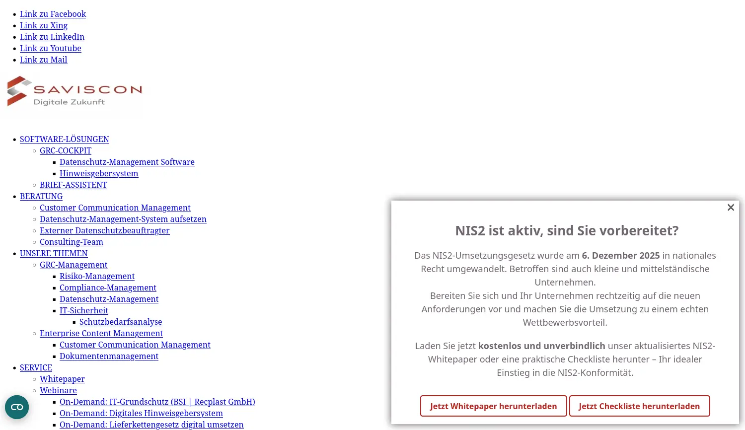 Website der Firma SAVISCON GmbH