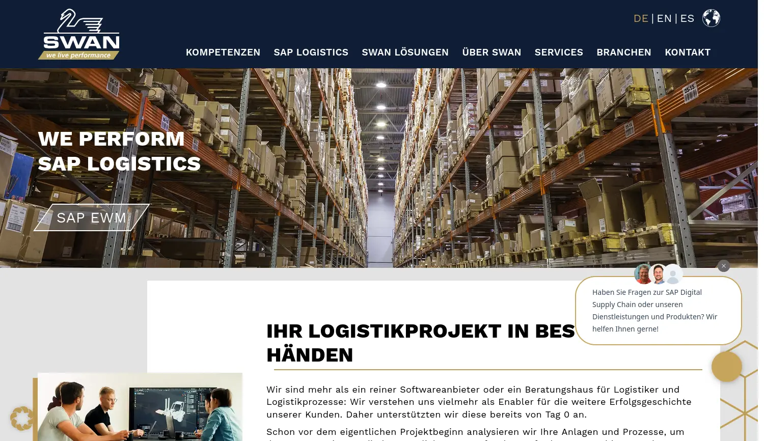 Website der Firma SWAN GmbH