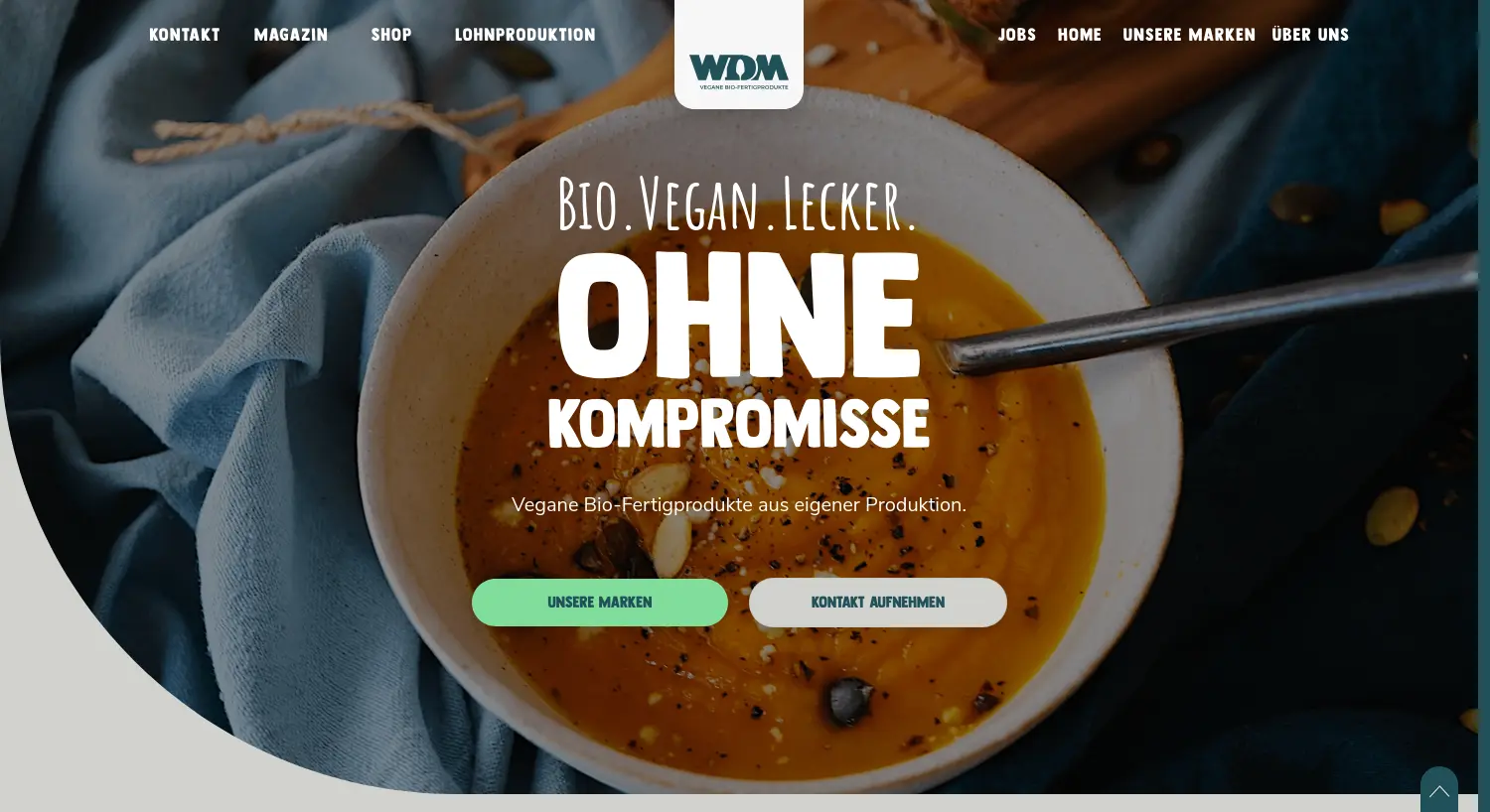 Website der Firma WDM Bio-Fertigprodukte GmbH