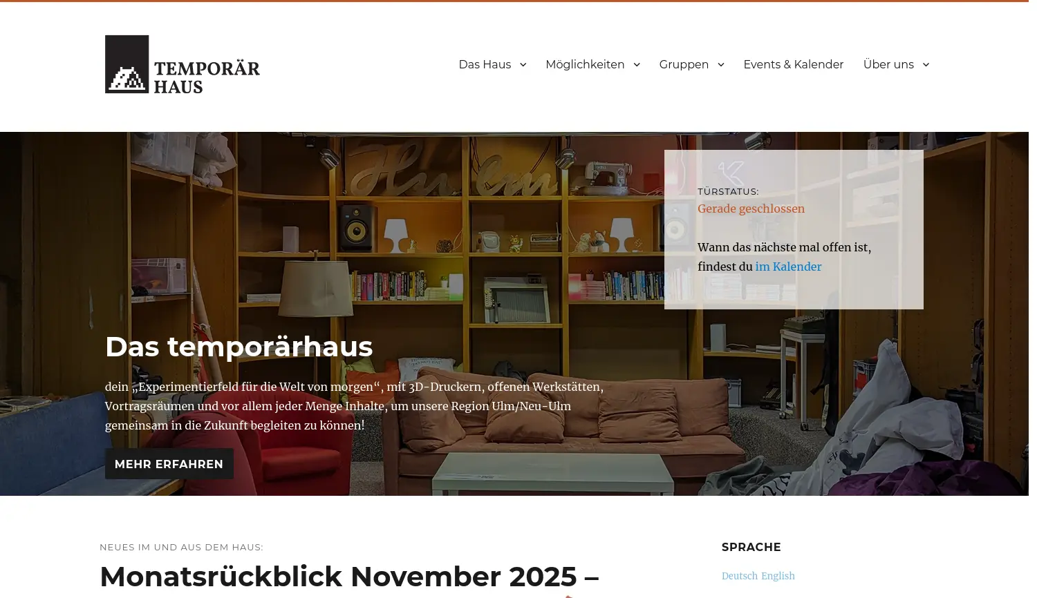 Website der Firma temporärhaus e.V.
