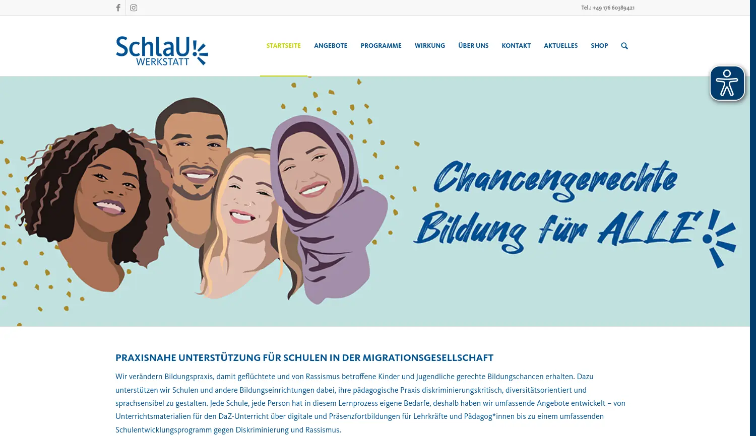 Website der Firma SchlaU-Werkstatt für Migrationspädagogik gGmbH