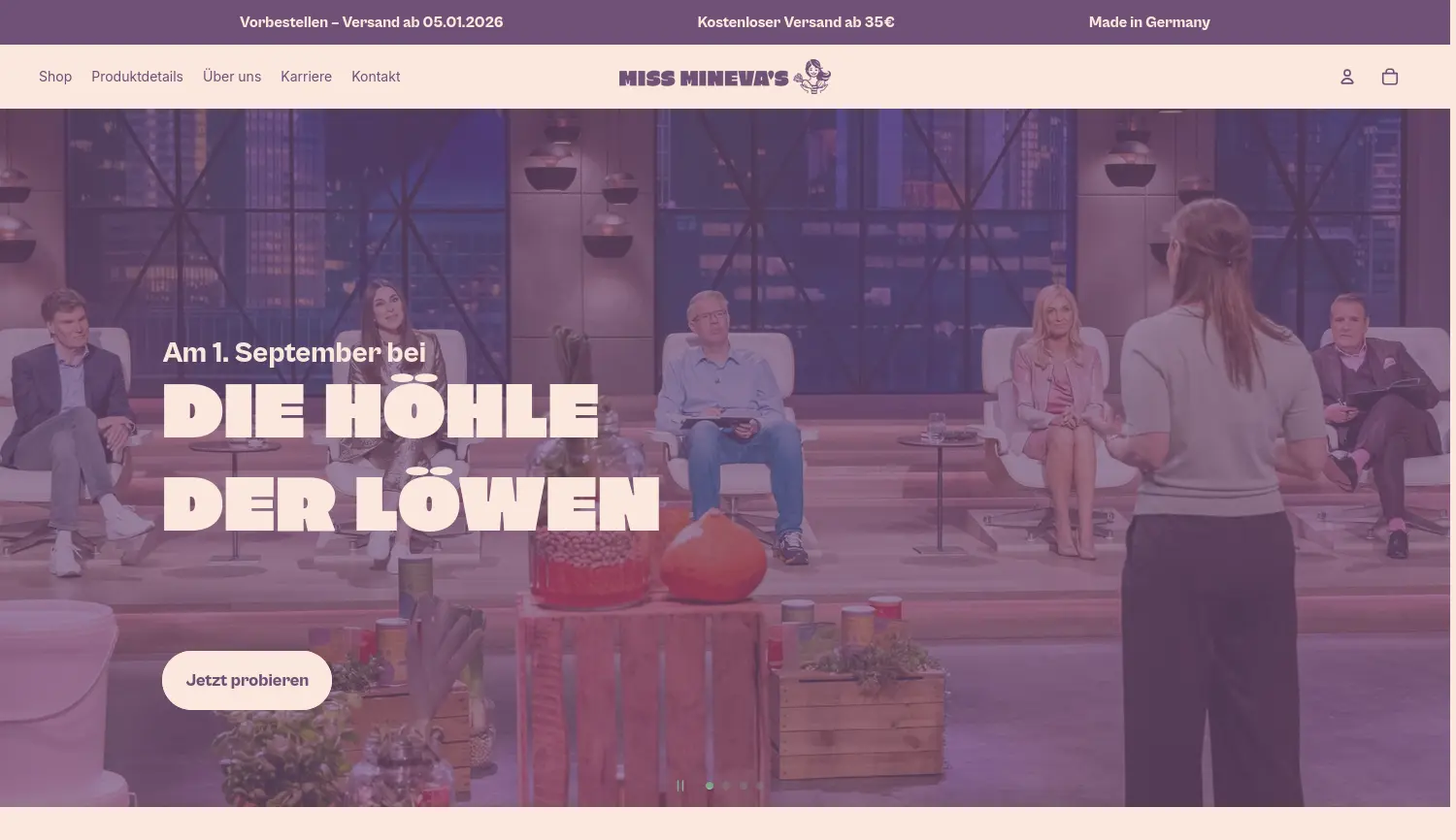 Website der Firma MISS MINEVA'S UG