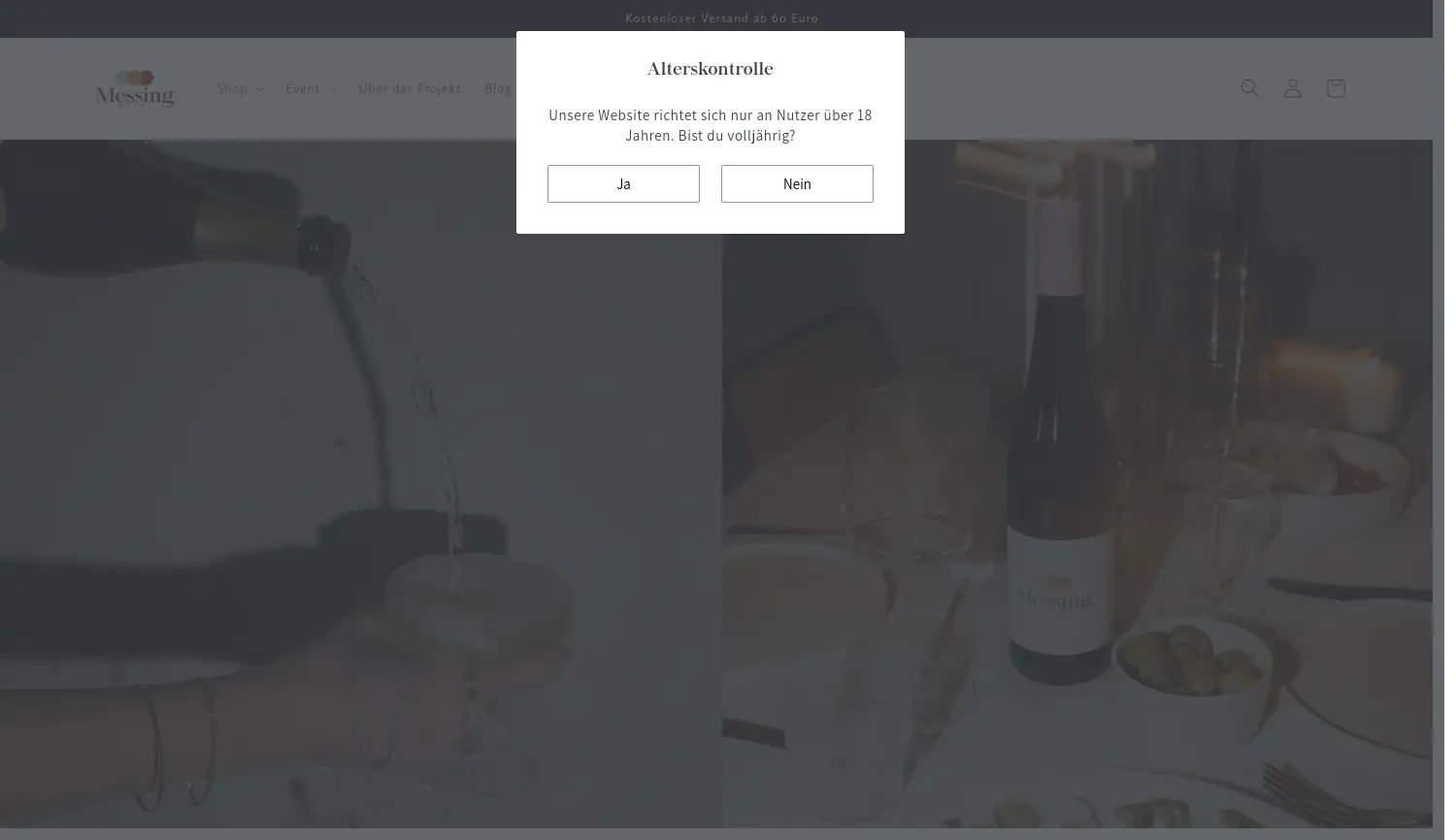 Website der Firma Messing Weine GmbH