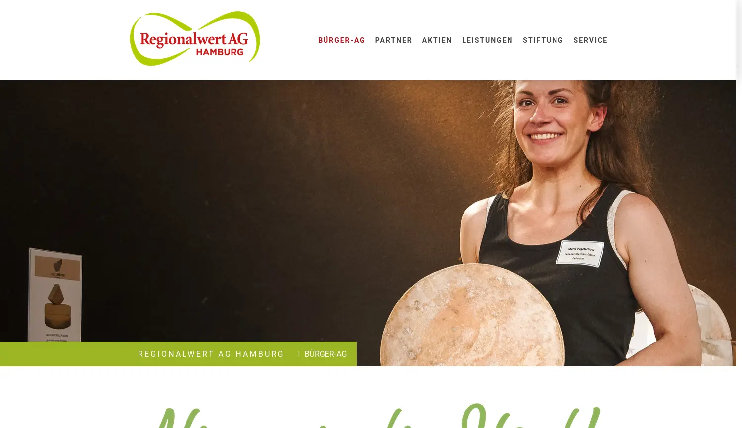 Website der Firma Regionalwert AG Hamburg