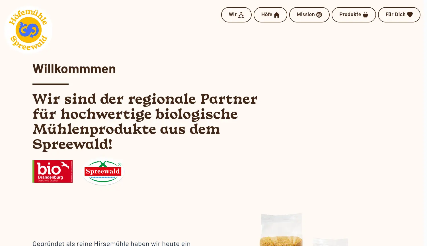 Website der Firma Spreewälder BioMühle GmbH