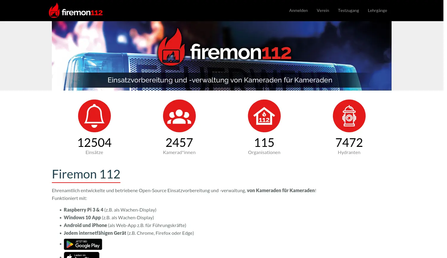 Website der Firma Firemon 112 e.V.