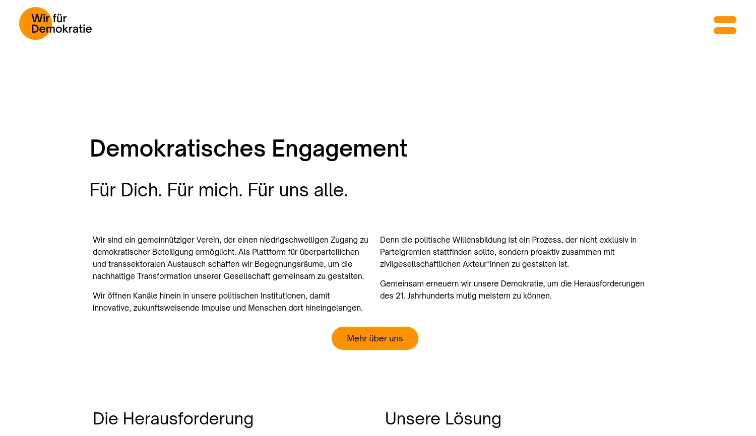 Website der Firma Wir für Demokratie e.V.
