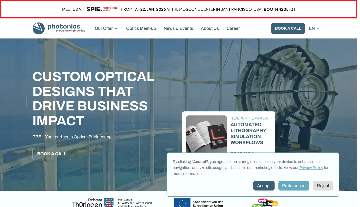 Website der Firma Photonics Precision Engineering GmbH