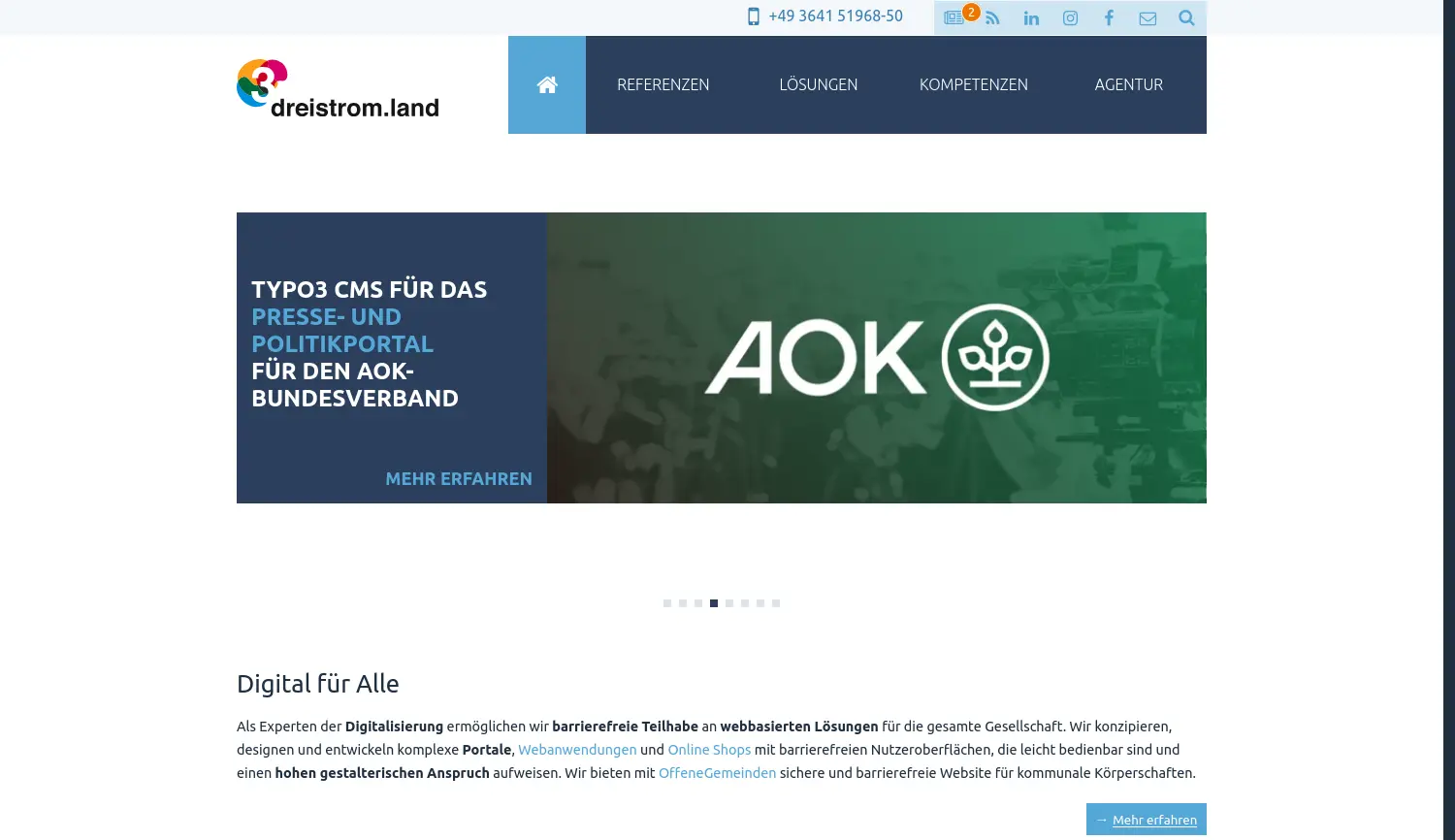 Website der Firma dreistrom.land AG