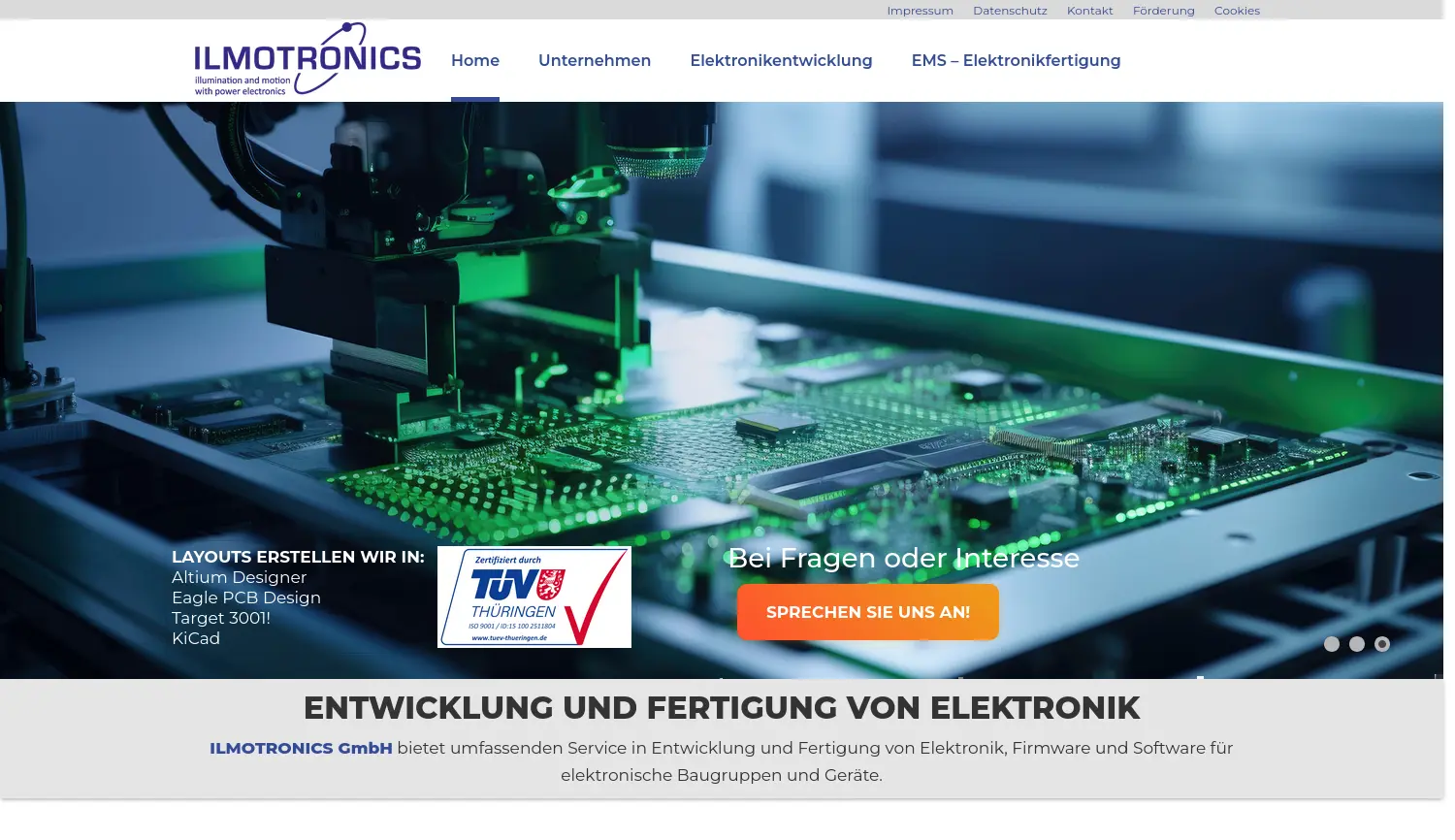 Website der Firma ILMOTRONICS GmbH