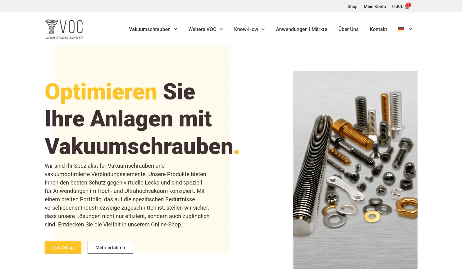 Website der Firma VOC – Vacuum Optimizing Components GmbH