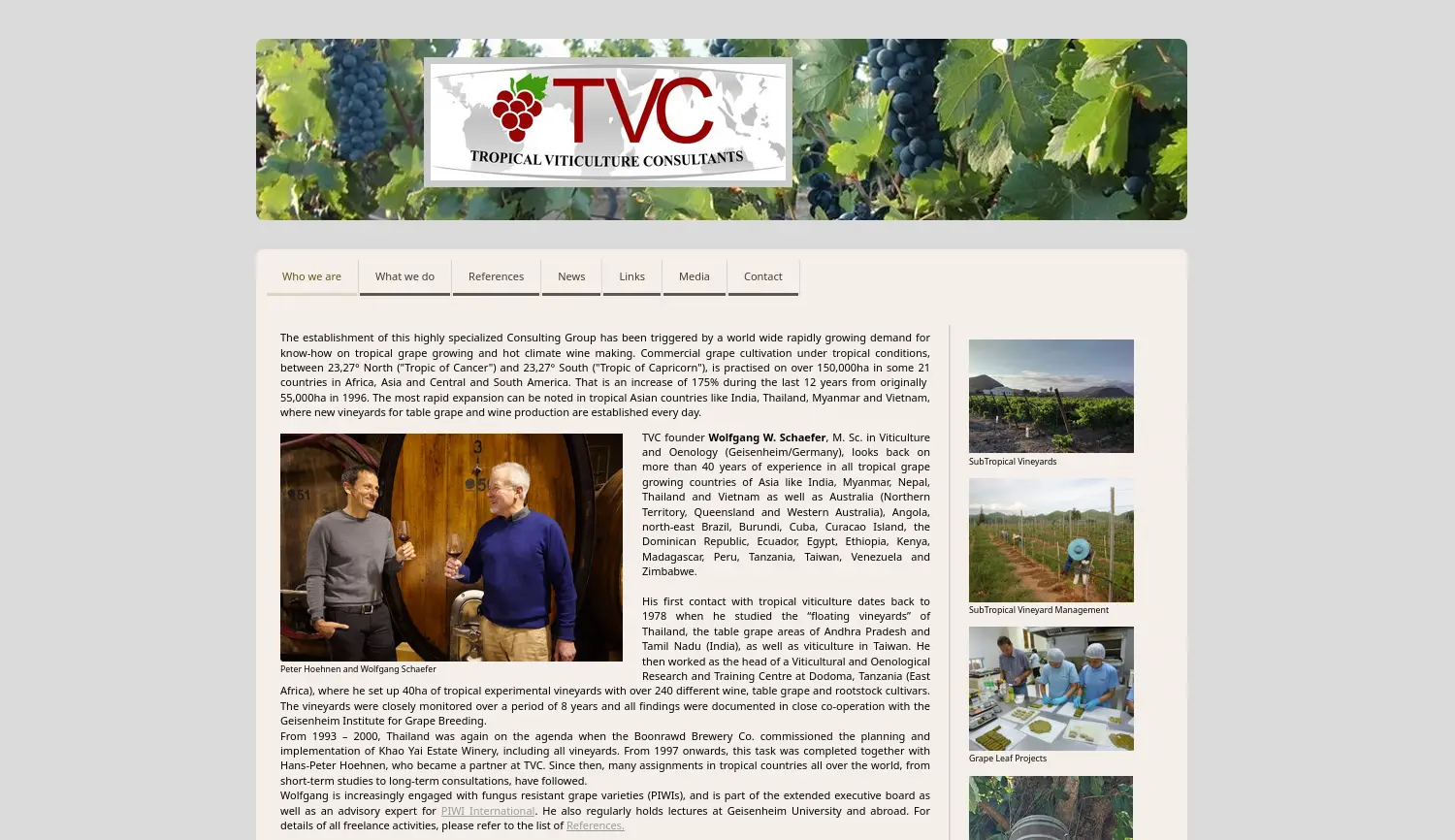 Website der Firma Tropical Viticulture Consultants TVC GmbH