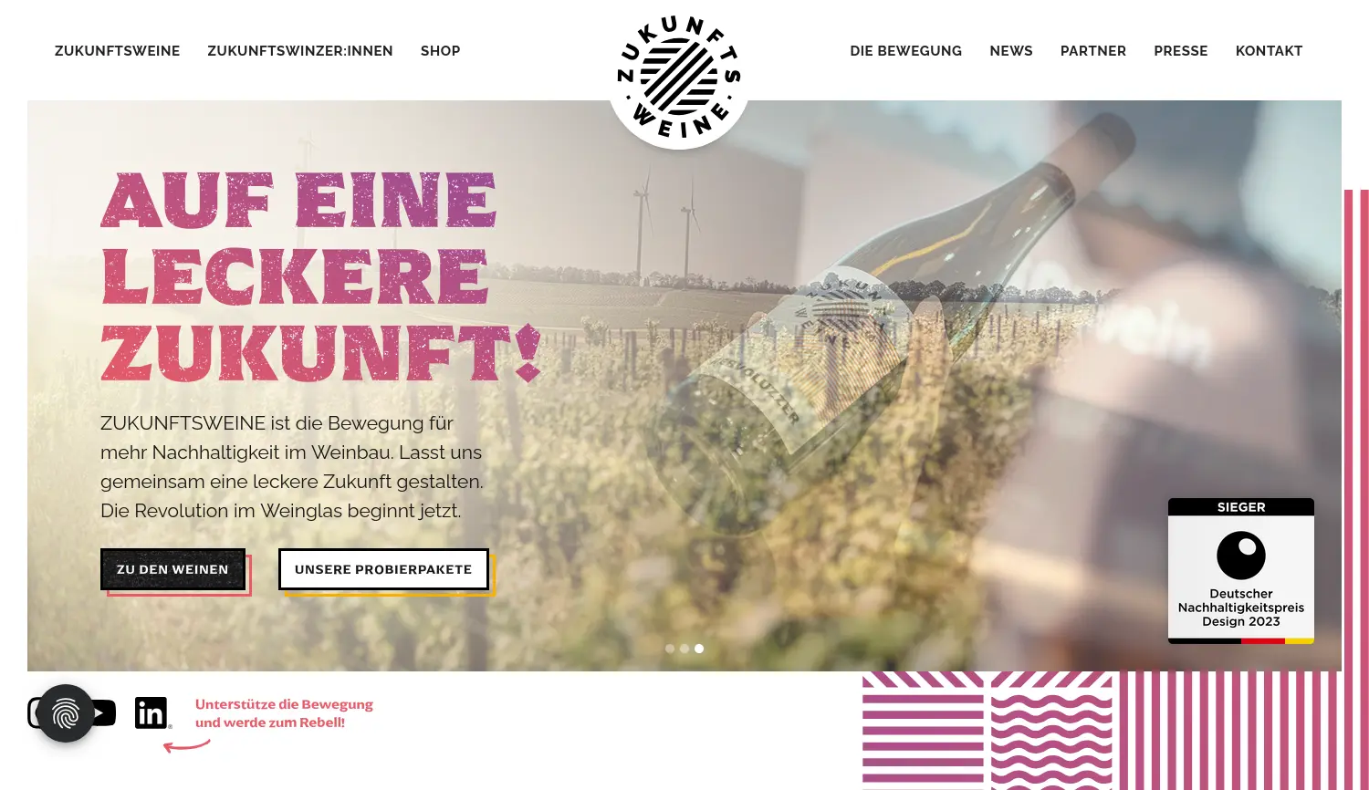 Website der Firma Zukunftsweine GmbH