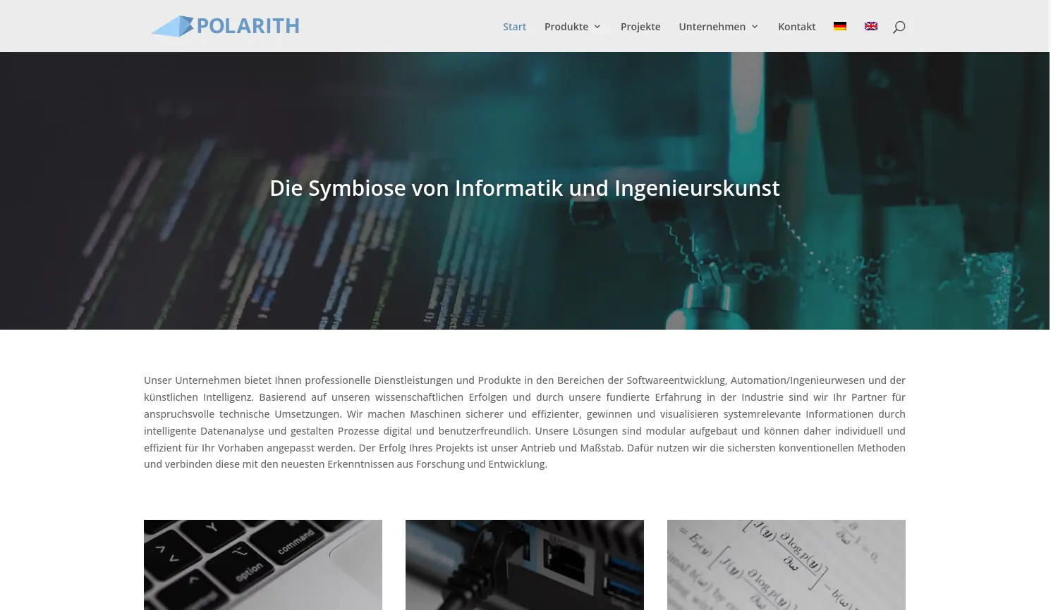 Website der Firma Polarith GmbH