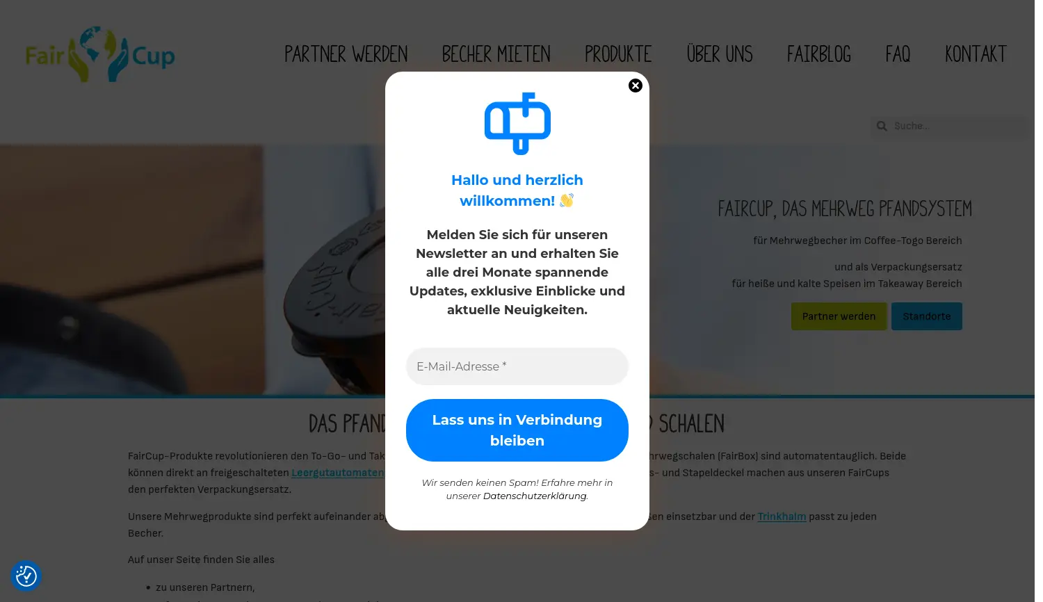 Website der Firma FairCup GmbH