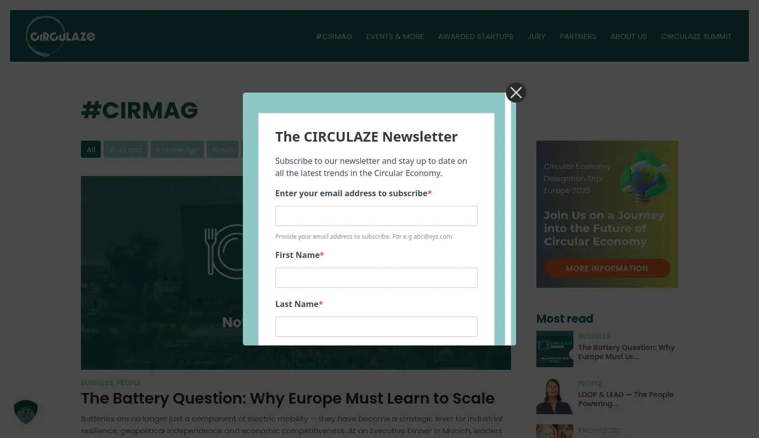 Website der Firma CIRCULAZE - The Circular Economy Initiative by CURAZE