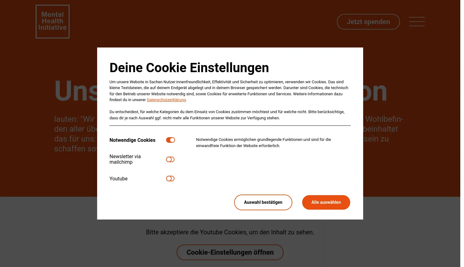 Website der Firma MHI Mental Health Initiative gemeinnützige GmbH