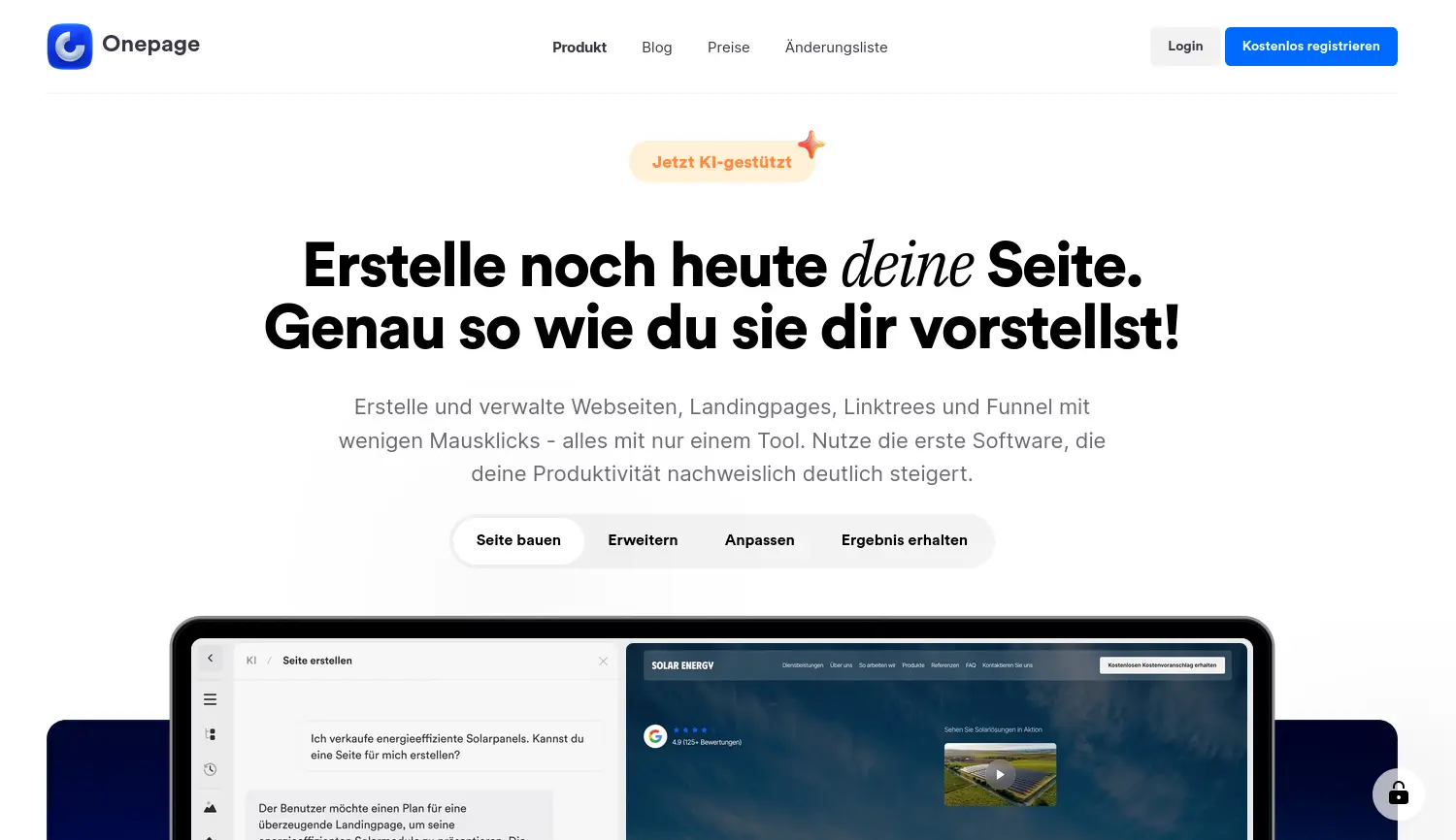 Website der Firma Onepage GmbH