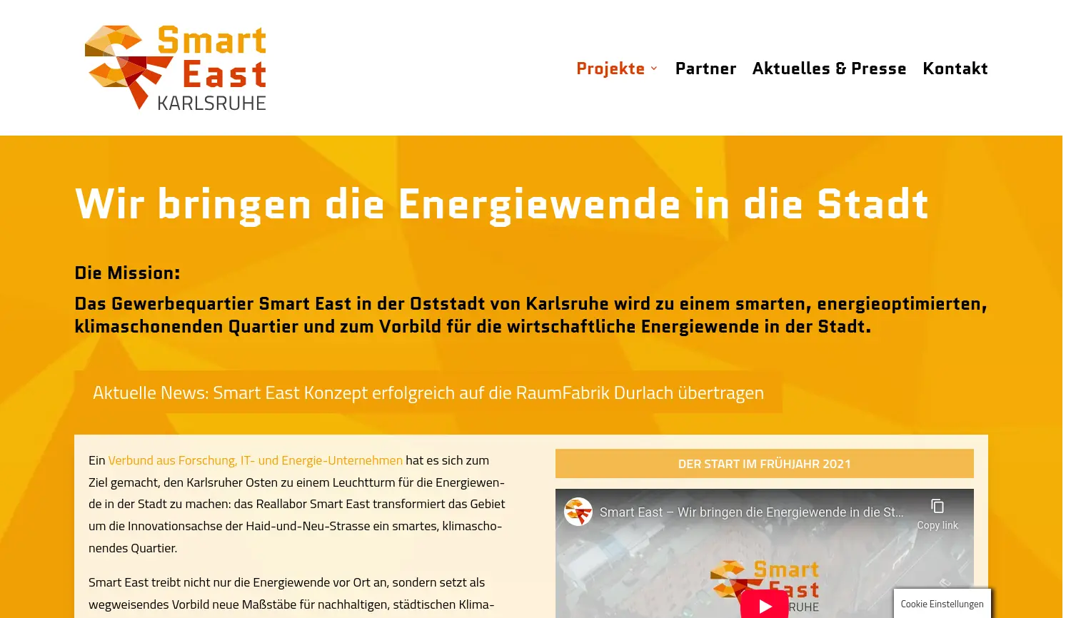 Website der Firma Smart East Karlsruhe