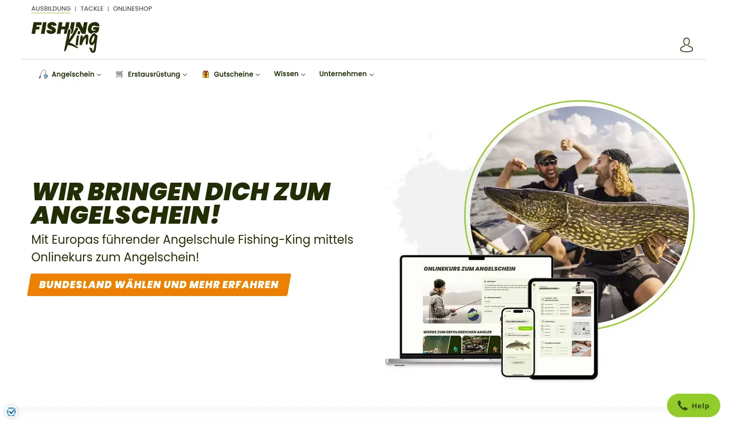 Website der Firma Fishing-King GmbH
