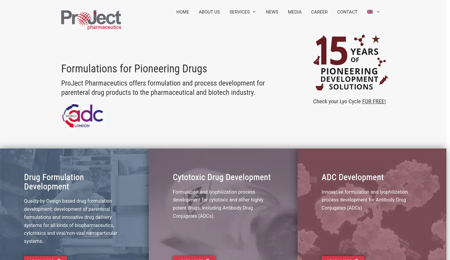Website der Firma ProJect Pharmaceutics GmbH