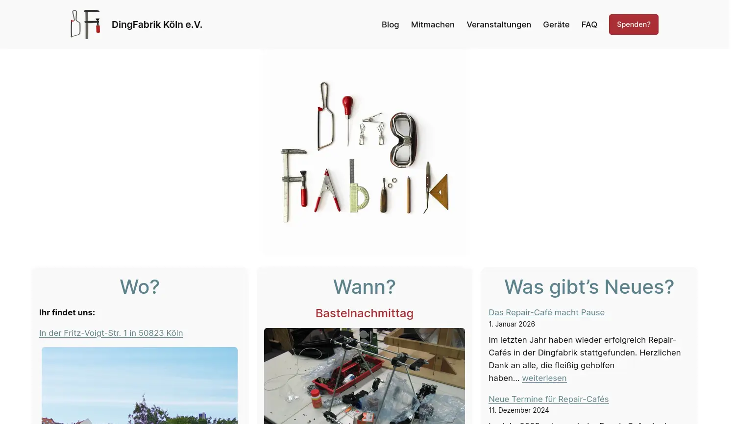 Website der Firma DingFabrik Köln e.V.
