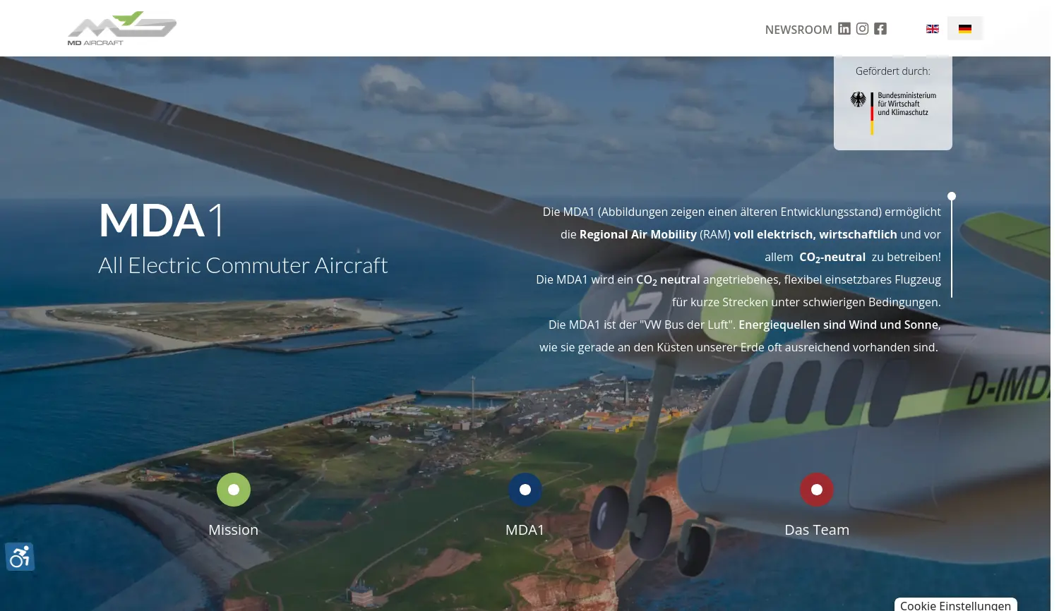 Website der Firma M&D Flugzeugbau GmbH & Co. KG
