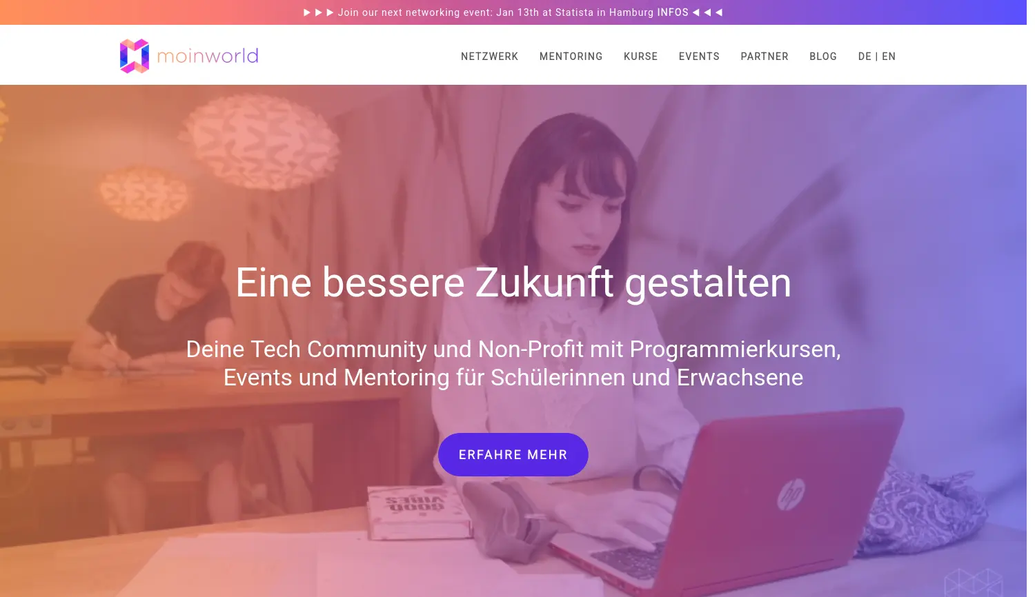Website der Firma moinworld e.V.