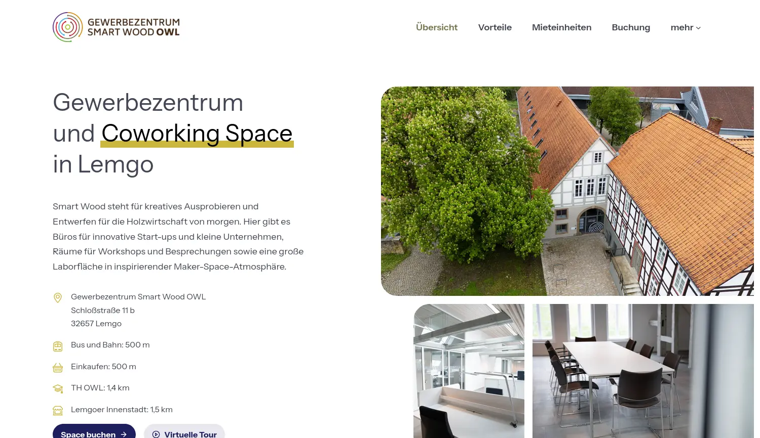 Website der Firma Gewerbezentrum Smart Wood OWL