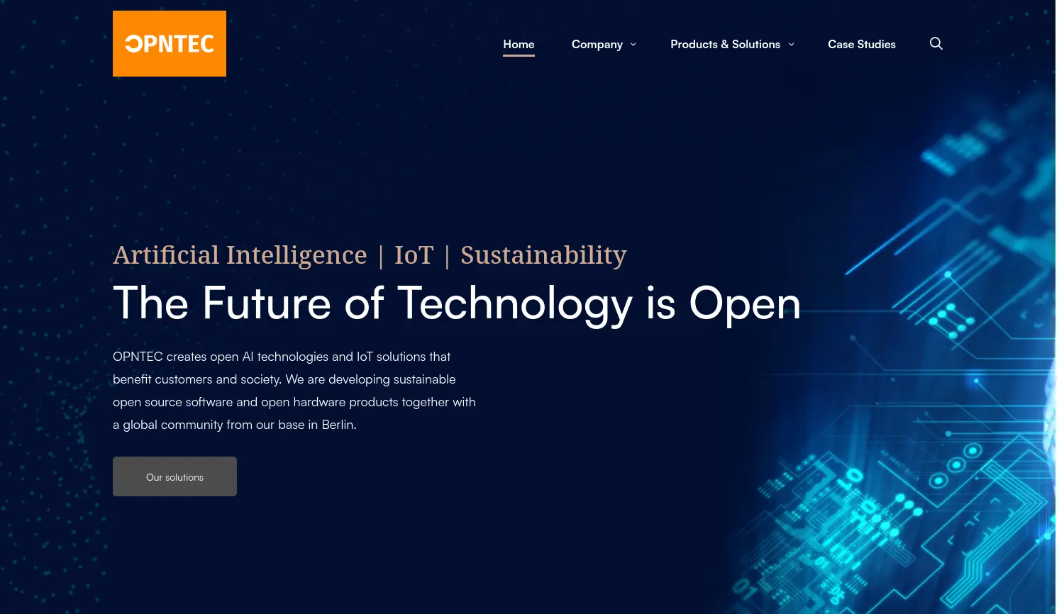 Website der Firma OPNTEC GmbH