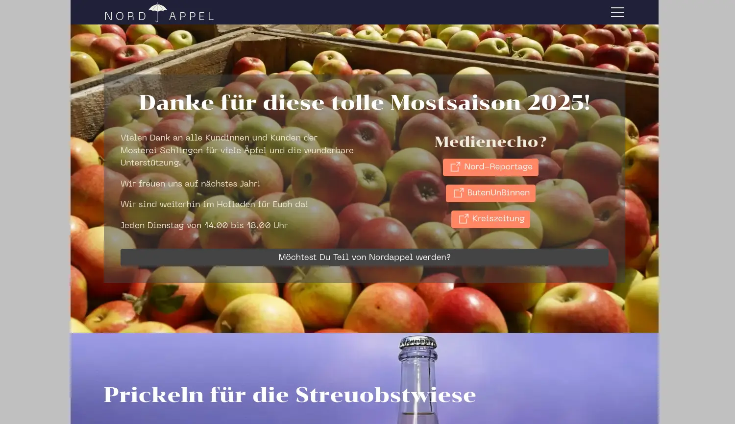 Website der Firma Nordappel GmbH