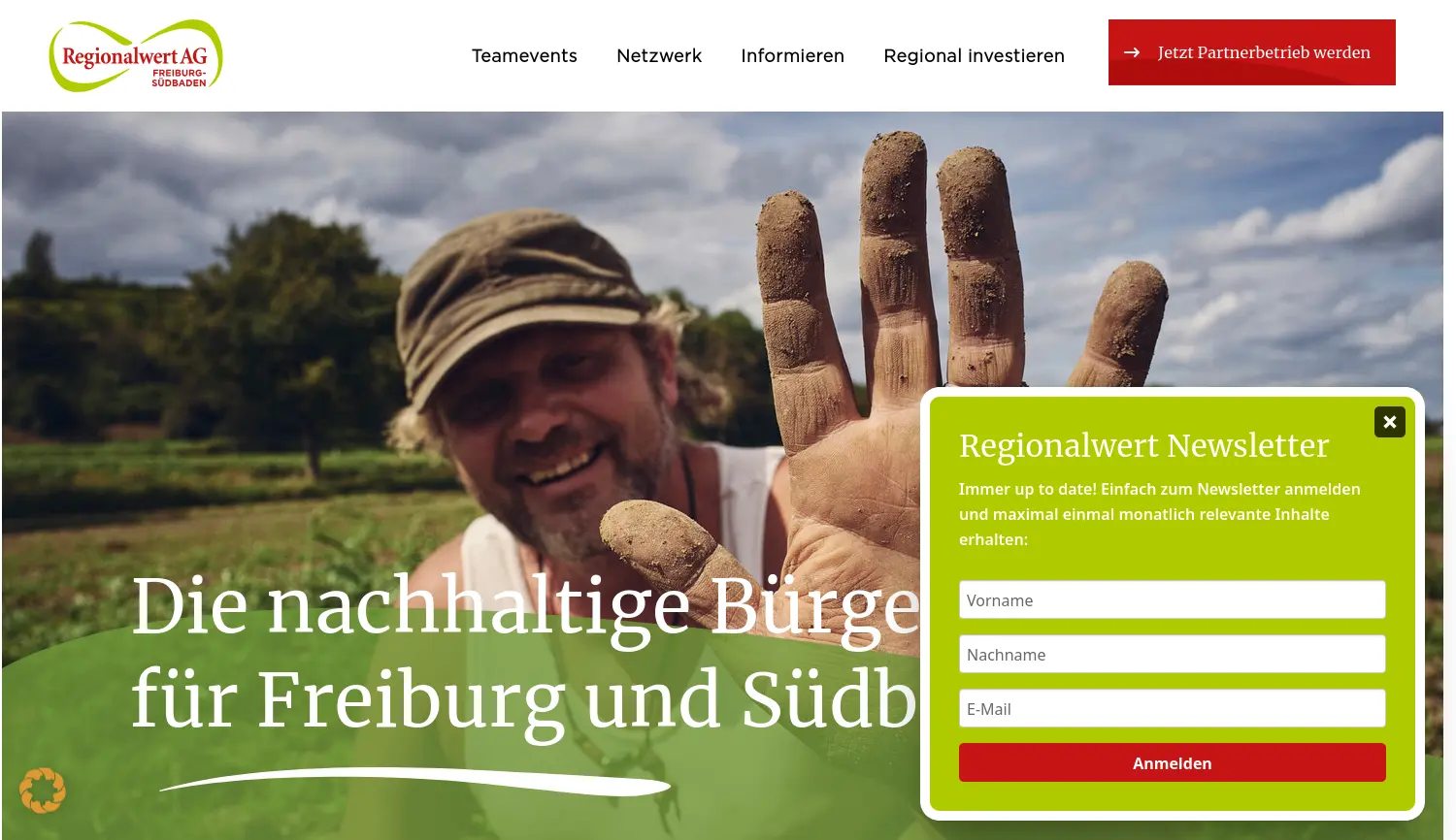 Website der Firma Regionalwert AG Freiburg-Südbaden