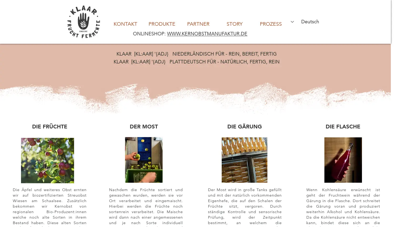 Website der Firma klaar - fruchtfermente GmbH