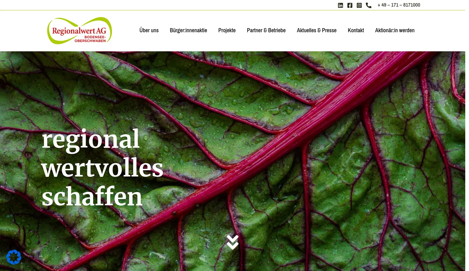 Website der Firma Regionalwert AG Bodensee Oberschwaben